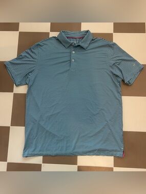Michael Rouen Men's Short Sleeve Striped Golf Polo Shirt - Blue/White Size Large